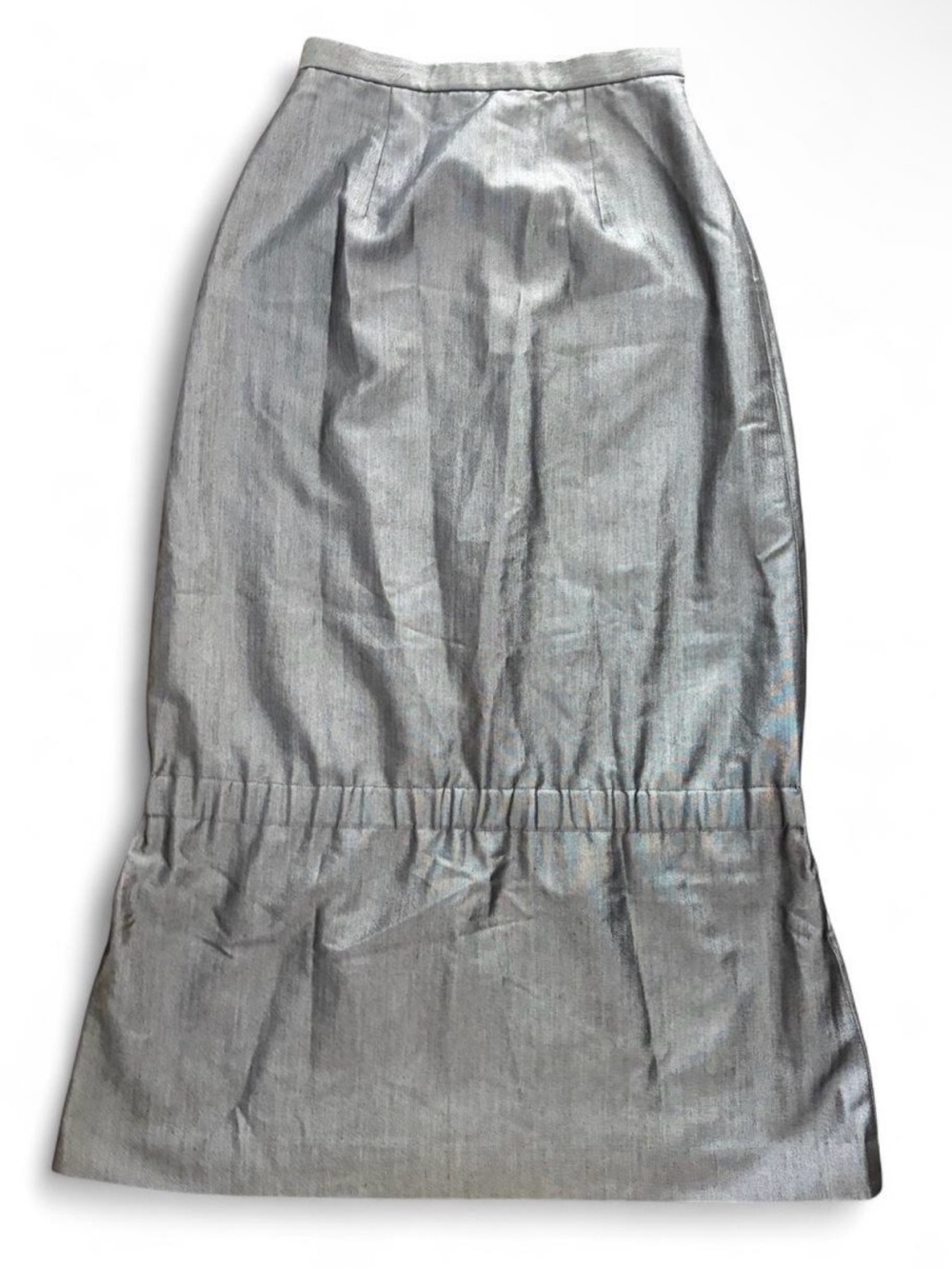Metallic Silver Grey Maxi Skirt with Subtle Flare Japanese